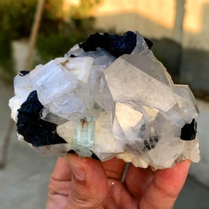 Transparent Blue Color Aquamarine with Quartz, Schorl Tourmaline and Feldspar Specimen from Pakistan - 285 grams