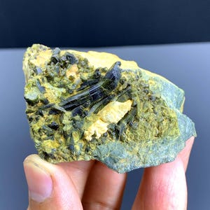 Green Epidote on Matrix from Pakistan | Natural Mineral Specimen | Raw Healing Crystal | Collector’s Stone - 166 gram