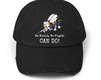 Distressed Seabee Veteran Ball cap, Unisex Military cover, Can Do Cap, Men's dad hat, women's ballcap, eo, em, bu, sw, ut, ce, ea, scws, vet