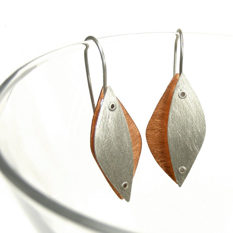 Sterling Silver and Copper Riveted Organic Earrings Etsy