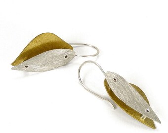 Sterling SIlver and Brass Riveted Heart Earrings - Seduction
