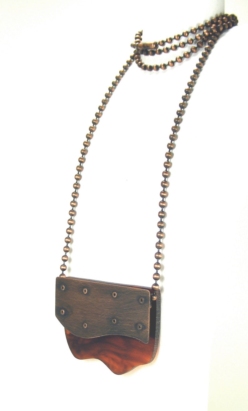 Oxidized Copper and Tortoiseshell Resin Riveted Pendant Etsy