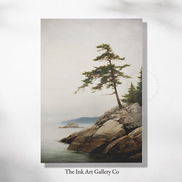 Coastal Serenity: Pine Tree on Island Edge in Potthast Style