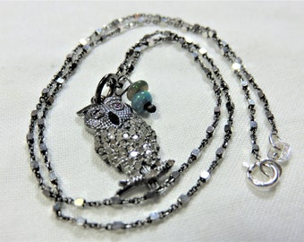 18" or 24 Inch Chain Necklace & Owl Pendant Charm Strigiformes Bird of Prey 