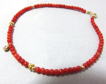 SALE 25 % OFF Natural Red Coral Beads,14K/18K Solid Yellow Gold Round & Crimp Bead,Jump Ring,Spring Clasp,Daisy Space,Diamond Charm Bracelet