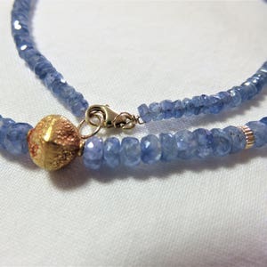 SALE 30% OFF 14K/22K Solid Yellow Gold Wire/Clasp/Jump Ring/Rondelle Bead, Natural Burmese Blue Shappire Rondelle Necklace