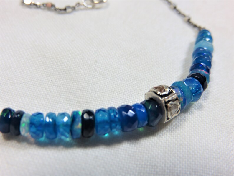 SALE 25/% OFF Natural Blue Opal Roundel Beads Ster Silver Pave Diamonds Roundel Ring Bead /& Oxidized Sterling Silver Necklace
