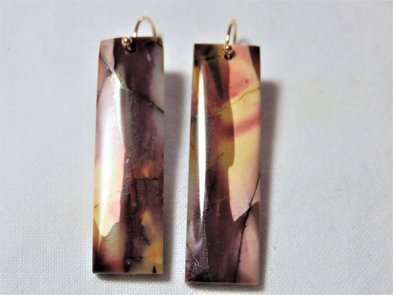 and 14K Solid Yellow Gold Earwires SALE 25/% OFF Natural Smooth Mookite Jasper Rectangle