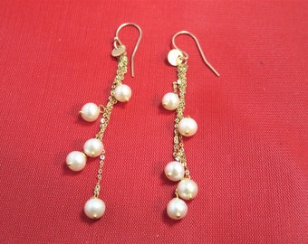 SALE 25 % OFF Natural AAA 5-5.5mm Akoya Freshwater Pearls,  and 14K/18K Solid Yellow Gold Earwires, Discs, Ball Head Pins and Tassel