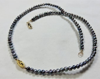 SALE 25% OFF Natural Freshwater 5mm Gray Color Pearls, 14K Solid Yellow Gold Necklace