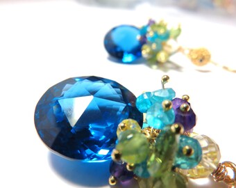 SALE 30% SALE London Blue Topaz Rose Cut Runde Briolettes (31,70ct) und Gold Ohrringe