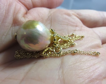 SALE 25 % OFF Natural Color Freshwater Pearl, 18K Vermeil Gold Ball Bead Chain, Butterfly Pin, Flower with CZ Stone Pearl Cup Necklace