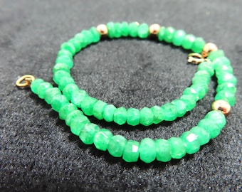 SALE 25 % OFF Natural A grade Emerald 4mm Faceted Beads and 14K Solid Yellow Gold Bracelet