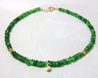 SALE 25% OFF Natural AAA Tsavorite Faceted Beads,14K Solid Yellow Gold Round,Crimp Bead,Jump Ring,Spring Clasp,Nugget,Diamond Charm Bracelet