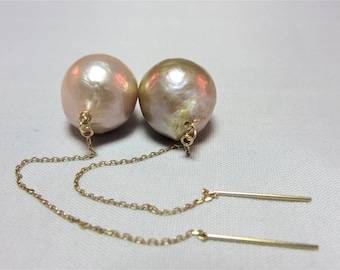 SALE 25% OFF Natural Japan Kasumi Pearls, 14K Solid Yellow Gold Box Chain Threader Earwires and Ball Head Pins