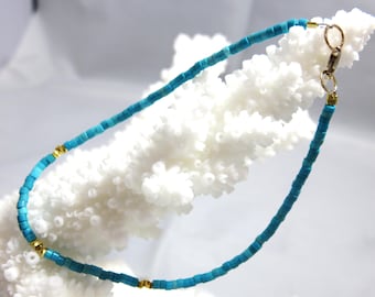 SALE 25 %OFF Natural Magnesite Turquoise Heishi Beads,14K Solid Yellow Gold Tube Bead,Small Round Beads,Crimp Bead, Jump Ring,Clasp Bracelet