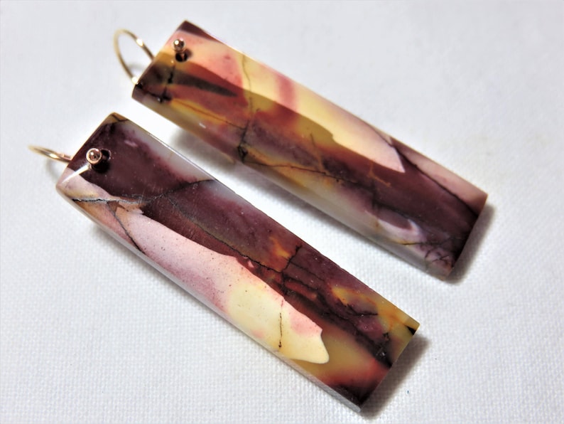 and 14K Solid Yellow Gold Earwires SALE 25/% OFF Natural Smooth Mookite Jasper Rectangle