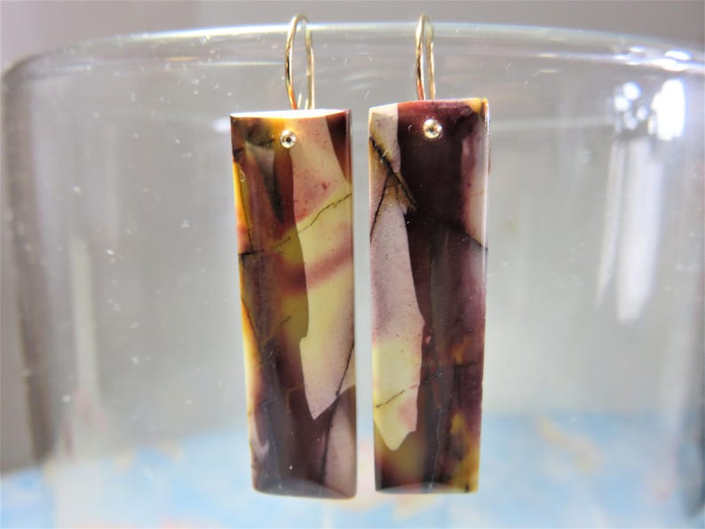 and 14K Solid Yellow Gold Earwires SALE 25/% OFF Natural Smooth Mookite Jasper Rectangle