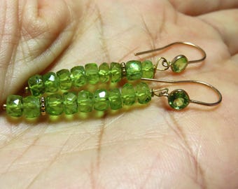SALE 25% OFF Natural Faceted Rondelle Green Peridot Beads and 18/24K Gold Hook, Ball head Pins and Daisy Spacer Earrings