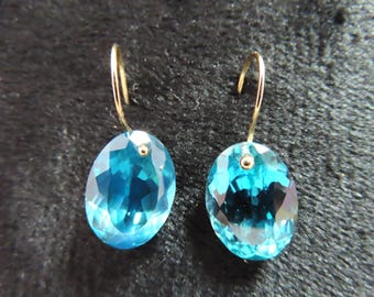 SALE 25% OFF Natural Flawness Blue Green Bi-color Ceylon Parti Sapphire Oval Shape (24.05 cts) 14X10 14K Solid Yellow Gold Earwires Earrings