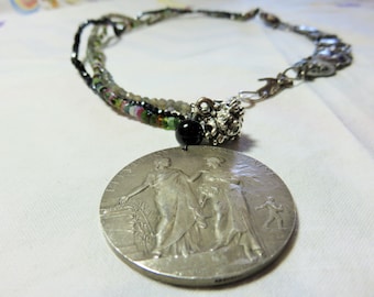 SALE 25% OFF Huge antique Mykonos Bali Grape Cluster Drop Dangle Charms Silver Medal,Dragon Bracelet,Silver Necklace