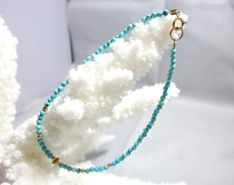 SALE 25 % OFF Natural Turquoise Faceted Round Bead,14K/18K Solid Yellow Gold Round &Crimp Bead, Jump Ring,Spring Clasp,Daisy Spacer Bracelet
