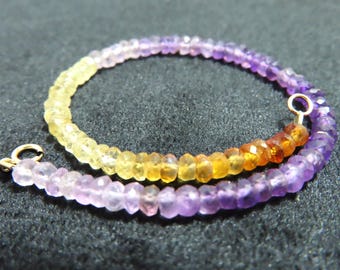 SALE 25 % OFF Natural Purple Amethyst and Citrine Rondelle 3-3.25mm Faceted Beads and 14K Solid Yellow Gold Bracelet