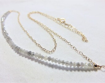 SALE 30% OFF Natural Gray White Faceted 2mm Rounded Diamonds and 14K Sold Yellow Gold Necklace