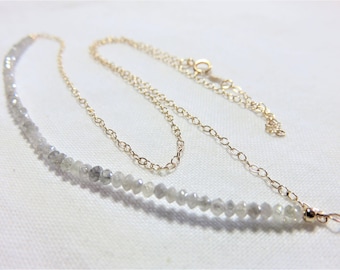 SALE 25% OFF Natural Gray White Faceted 2mm Rounded Diamonds and 14K Sold Yellow Gold Necklace