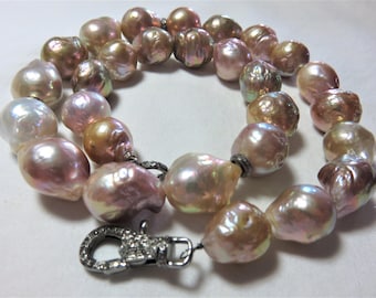 SALE 25% OFF Huge Kasumi Like Mauve Pink Bronze Pearls, Oxidized Sterling Silver Diamonds and Diamonds Necklace