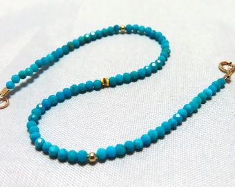 SALE 25 % OFF Natural Sleeping Beauty Turquoise Faceted Round 2-2.5mm Beads and 14K Solid Yellow Gold Bracelet