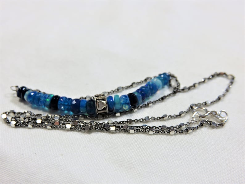 SALE 25/% OFF Natural Blue Opal Roundel Beads Ster Silver Pave Diamonds Roundel Ring Bead /& Oxidized Sterling Silver Necklace