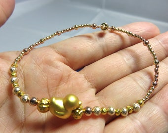SALE 25% OFF 14K/22K/24K Solid Yellow/Rose Gold Wire, Magnet Clasp, Round Beads, Hexangonal Beads, Spacer Beads and 3D Duck Bracelet