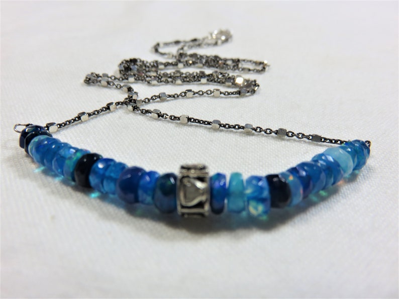 SALE 25/% OFF Natural Blue Opal Roundel Beads Ster Silver Pave Diamonds Roundel Ring Bead /& Oxidized Sterling Silver Necklace