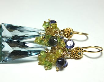 SALE 30% SALE Blaue Aquamarin Briolettes (27,70 ct), 24K Vermeil Gold Diamant Ohrring Haken Gold Ohrringe