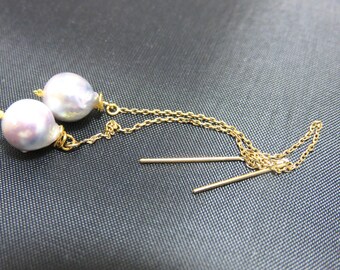 SALE 25 % OFF Natural Silver Blue Japan Akoya Pearls. 14K Solid Yellow Gold Threaders Cable Chain, 18K Solid Yellow Gold Daisy Head Pins