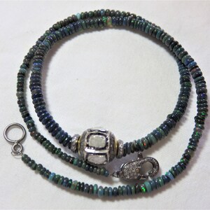 SALE 30 % OFF Diamant Perle/Spacer/Verschluss, Natürliche schwarze glatte Rondell Opal Perlen und Oxidierte Sterling Silber Draht Halskette