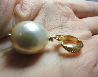 SALE 25% OFF Natural Genuine Massive Natural Color Kasumi Fresh Water Pearl, 18K Vermeil Gold Pin and Openable Pendant Setting w/ CZ Pendant