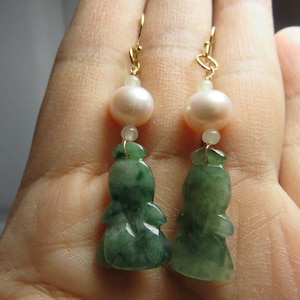 SALE 30 % OFF Natural Genuine Carved Cab Bags Shape Jade Jadeite & Jade Beads, Pearls, 14K Gold Filled Earwires, Jump Ring, Wire