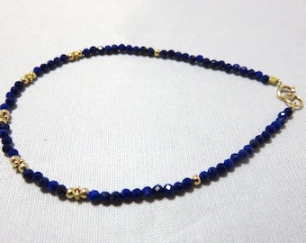 SALE 25 % OFF Natural AAA Royal Blue Lapis Faceted Beads, 14K Solid Yellow Gold Round&Crimp Bead,Jump Ring,Spring Clasp,Daisy Space Bracelet