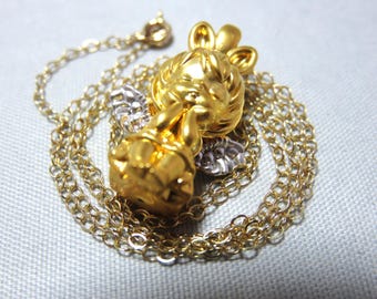 SALE 25 % OFF 18K Solid Yellow Gold 3D Angel Pendant, 14K Solid Yellow Gold Chain Necklace