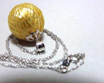 SALE 25% Off Natural Carved South Sea Pearl, 18K Solid White Gold with Cup Pin and 14K Solid White Gold Chain Necklace