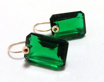 SALE 25% OFF Natural Flawness Green Zambian Emerald Radiant Cut (36.10 cts) 16x12mm and 14K Solid Yellow Gold Earwires Earrings