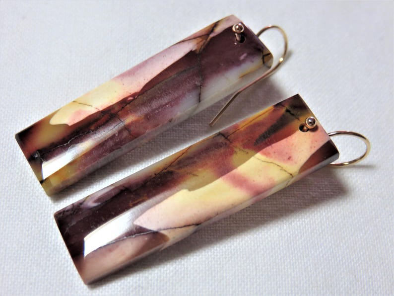and 14K Solid Yellow Gold Earwires SALE 25/% OFF Natural Smooth Mookite Jasper Rectangle