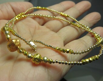 SALE 25% OFF 14K/18K/22K Solid Yellow Solid Clasp, Wire, Round Beads,  Leaf Beads, Hexagonal Beads, Spacer Beads and Nugget Beads Necklace