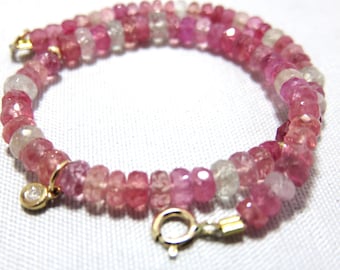 SALE 25% OFF Natural 3mm Sapphire Faceted Rondelle Bead,14K Solid Yellow Gold Round,Crimp Bead,Jump Ring,Spring Clasp,Diamond Charm Bracelet