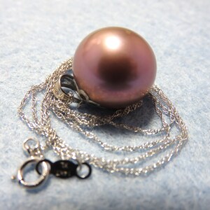SALE 30 % OFF  Natural 13mm Color Edison Freshwater Pearl, 14K Solid White Gold  Pearl Mounting and Chain Necklace