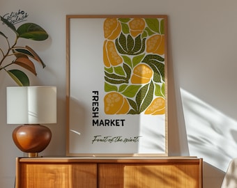 Fruit of the Spirit Printable Poster, Tropical Fruit Market Art, Exotic Fruit Tree Print, Vegan Friendly Wall Decor