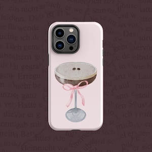 Pink Bow Coquette Cocktail Espresso Martini Phone Case, Preppy Trendy Girl Aesthetics iPhone Tough Case, Martini Lover Gifts For Her