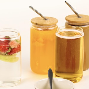 16oz/20oz/24oz blank glass cups w/bamboo lids + straws